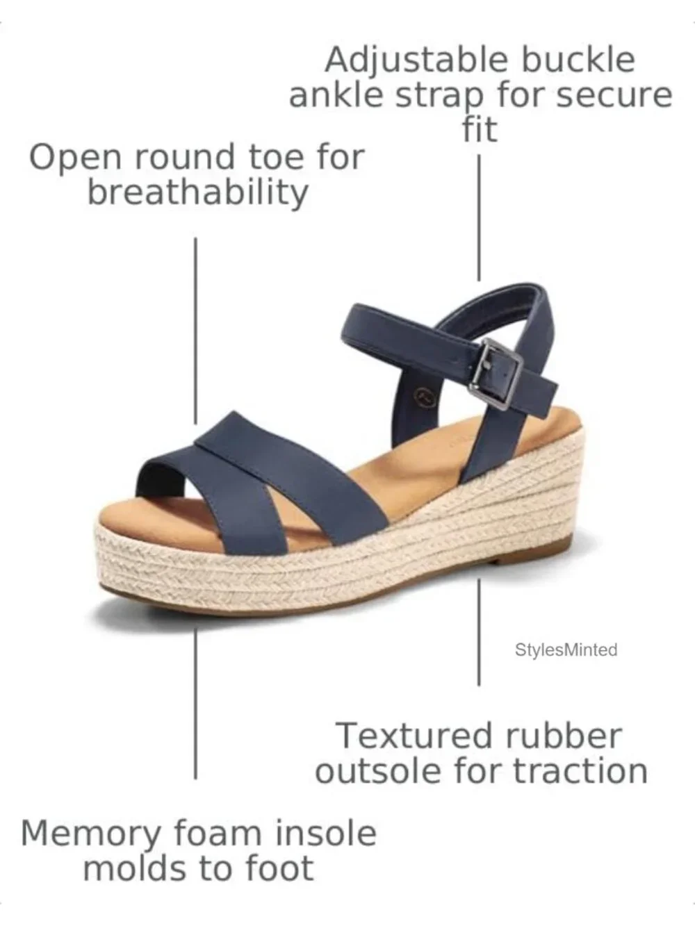 Women's Espadrille Wedge Platform Sandals, Open Toe Ankle Strap Summer Shoes